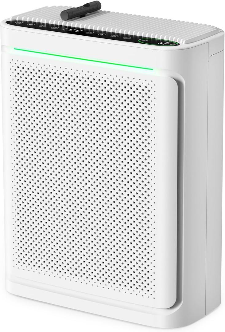 Air Purifiers For Home With Air Quality Display Cover Area Up to 2152 Sq.Ft Equipped with True H13 Washable Filter Air Cleaner with Fragrance Sponge for Bedroom Dorm Room, DH-JHD08(White)