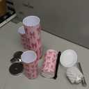Bathroom Accessory Set 6 Piece Boho Cute Coquette Seamless Pattern Bow Delicate Pink Trendy Patterned Trash can, Toothbrush Holder, Soap Dispenser, Soap Dish, Toothbrush Cup, Toilet Brush Holder (Multi9)