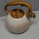 GGC Tea Kettle for Stove Top, Loud Whistling Kettle for Boiling Water Coffee or Milk, 3.1 Quart 3L Heavy Stainless Steel White Kettles with Wood Pattern Handle, Unique Button Control Kettle Outle