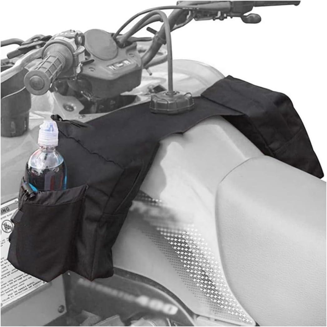 BELOMI ATV Tank Top Bag, Motorcycle Saddlebag, Storage Saddle Bag for Snowmobile, UTV Waterproof Cargo Pocket, Universal Durable Front Accessories, Storage Pack with Water or Drink Pocket (Black)
