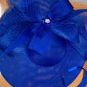 Kgromfy Women's Wide Brim Fascinator Hat Tea Party Headband Large Vintage Church Hat Lady Headwear for Derby Wedding Cocktail, Royal Blue