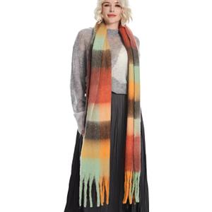 MissShorthair Oversized Chunky Blanket Scarf for Women Winter Warm Colorful Big Scarfs Plaid Thick Scarves Soft Fluffy Shawl (Red-multicoloured)