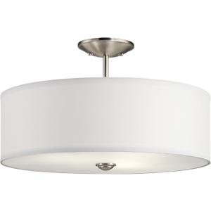 Kichler Shailene 18" Semi Flush Mount Light in Brushed Nickel, 3-Light Round Ceiling Light with Satin Etched White Diffuser, (18" W x 11.25" H), 43692NI, 18.25"