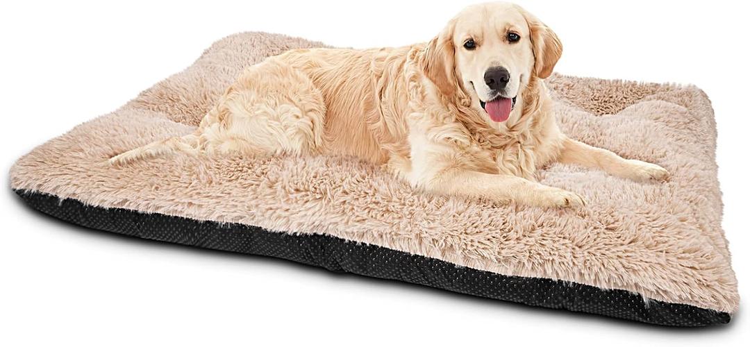 JOEJOY Large Dog Bed Crate Pad, Deluxe Plush Washable Dog Beds Fluffy Soft Kennel Pad Anti-Slip Pet Sleeping Mat for Extra Large Medium Small Dogs, 40" x 27", Beige