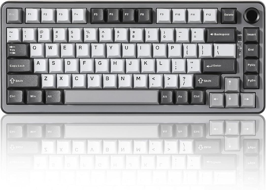 YUNZII B75 PRO Wireless Mechanical Keyboard,75% Layout with Knob,Hot Swap Gasket Custom Structure,Creamy Pre-lubed Switches,RGB Backlit,BT/Type-C/2.4G for Win/Mac(Cocoa Cream V2 Switch,Dark Grey)