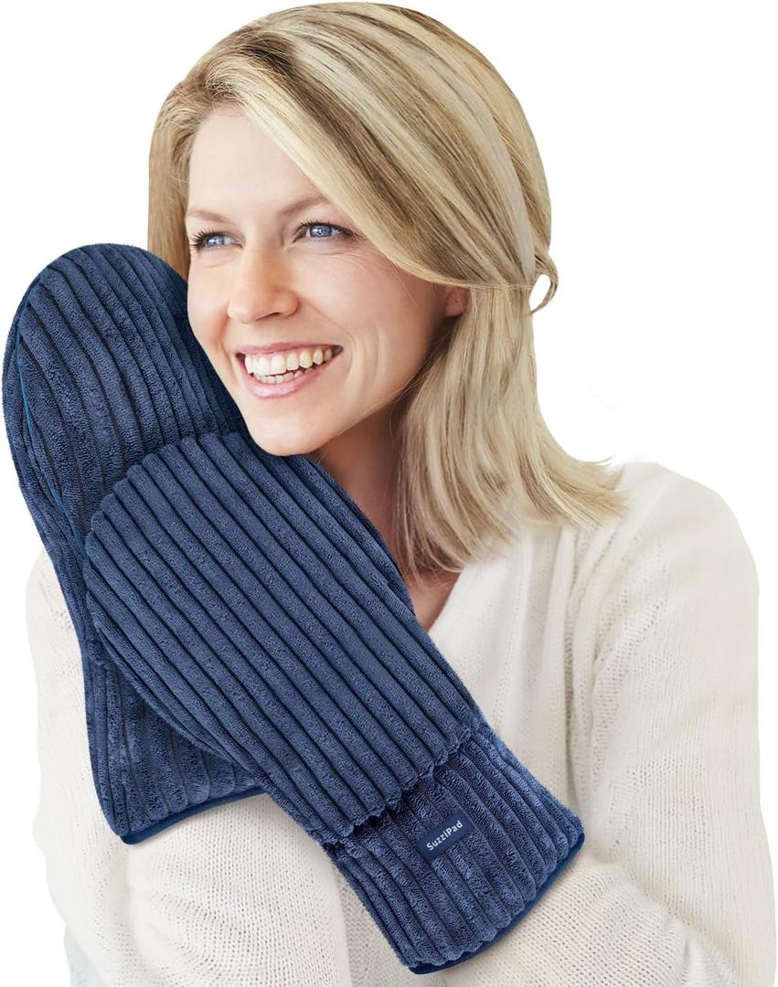 SuzziPad Heated Gloves for Discomfortable Hands, Warmers Glove to Soothing Fatigue, Hand Warmer for Men & Women, Microwave Moist Heating Pad, Heat Mittens Microwavable (Deep Blue)