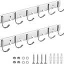Coat Rack Wall Mounted - 6 Hooks, 304 Stainless Steel, Metal Coat Hook Rail for Coat Hat Towel Purse Robes Mudroom Bathroom Kitchen Entryway (Silver, 2 Packs)