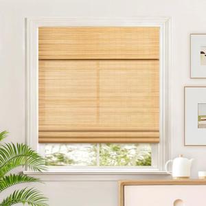 Blinds for Indoor Windows Bamboo Roman Shades Light Filtering Cordless Mini Blinds Easy to Install Roman Curtains for Window, 29" W x 64" H