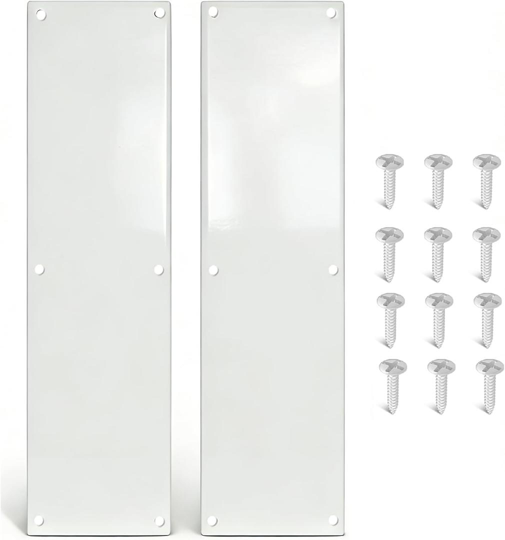 Door Push Plate, 4" x 16" Aluminum Metal Kick Plate, Gloss White, 4 Pack | Screw Mount Installation, Rounded Corners, Metal Kick Plate for Bottom of Door, Kick Plates for Exterior Doors