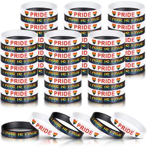 60 Pcs Gay Pride Rainbow Silicone Bracelets LGBT Awareness Pride Wristbands Bulk Pride Gifts LGBTQ Accessories for Men Women Lesbian Party (Heart Style)