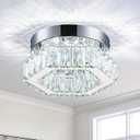 HomLaiting 7.8” Crystal Ceiling Light Fixture, Mini Hexagonal Chandeliers 6500K Cool White Modern Flush Mount Ceiling Lights, LED Small Chandelier for Hallway Bedroom Foyer Kitchen Bathroom