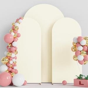 Wokceer Wedding Arch Backdrop Cover 7.2FT, 6FT, 6FT Spandex Set of 3 Wedding Arch Stand Covers Round Top Chiara Backdrop Stands Cover for Birthday Party Ceremony Banquet Decor Ivory