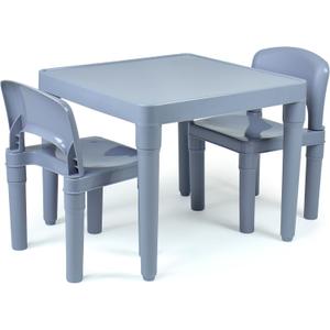Humble Crew Kids Plastic Table and Chair Set, Toddler Activity Table with 2 Chairs, Lightweight Easy-Clean Kids Desk for Play, Snacks & Crafts, Indoor Outdoor Playroom Furniture, Grey/Grey, Onesize