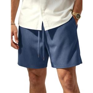 TACVASEN Mens Corduroy Shorts Casual 6" Inseam Summer Beach Elastic Waist Drawstring Lightweight Shorts with Pockets (Blue, L)