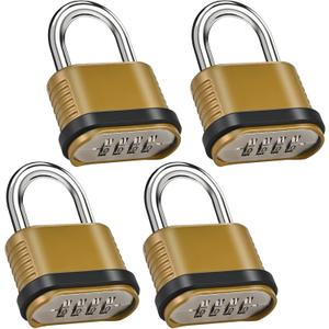 4 Pack Combination Lock | 4-Digit Heavy Duty Combo Lock - 26.5mm Outdoor Waterproof Combination Padlock for Outdoor Fence, Locker, Sheds, Gym, Gate Hasps - Golden (4pcs, Short Shackle)