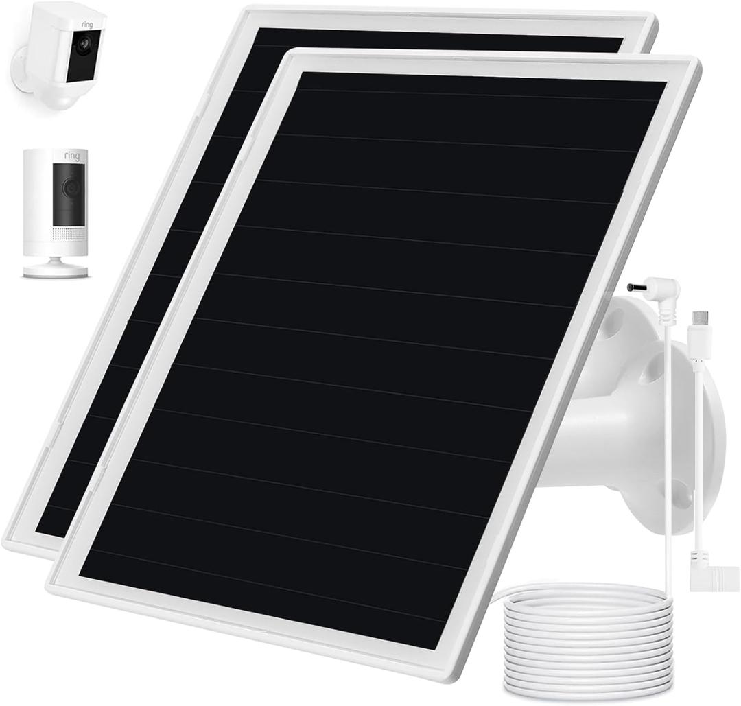 Solar Panel Charger for Ring Camera, Compatible with Ri ng Stick Up Cam Battery, Ring Spotlight Plus/Pro Battery,Waterproof, 5V 6W Fast Charging (White-2Pack)
