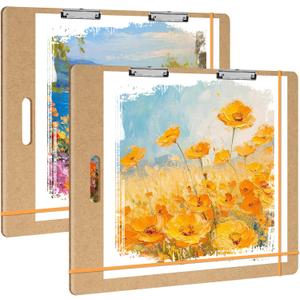 2 Pack 23" x 26" Drawing Board Large Sketch Board with Handle, Portable Art Clipboard for Drafting with Sturdy Clips & Elastic Bands, Artist Tote Board for Sketching, Drafting, Drawing & Painting