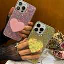 Case for iPhone 13 Case Glitter Bling for Women Girls Sparkle Cover, with Love Kickstand Holder Protective Gel Case 6.1 inch (Green)