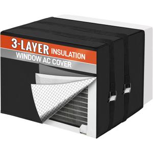 Air Conditioner Covers for Outside to Protect AC and Winter Insulation, Waterproof & Snowproof Window AC Covers for Outside with 3 Layers Insulation - 17" W x 13" H x 12" D - Black