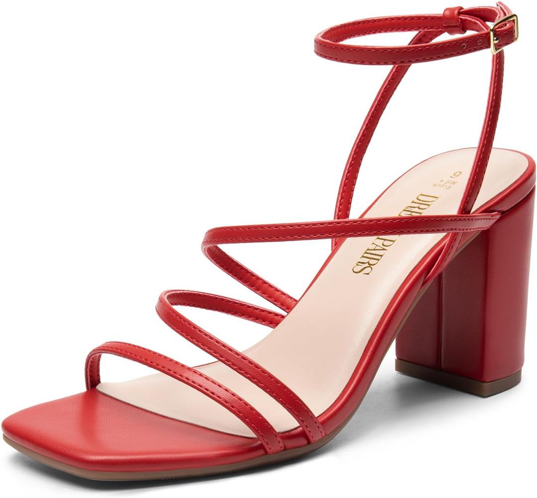 DREAM PAIRS Women's Heels Chunky Block Strappy Square Open Toe Ankle Buckle Heeled Sandals Wedding Party Dress Shoes Indie, 8.5