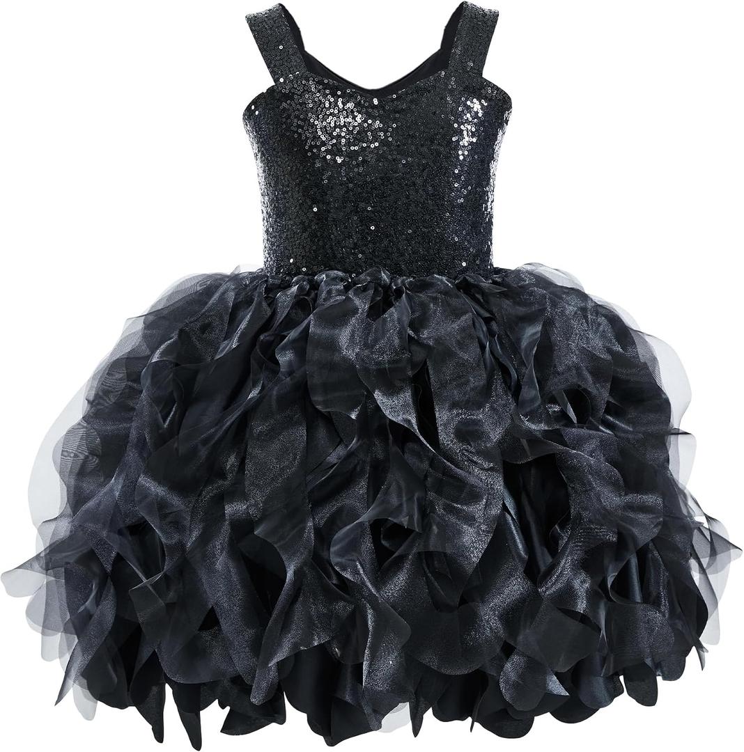 Black Tutu Dress for Toddler Girls Birthday Party Sparkly Sequin Tulle Fairy Princess Dress for Baby Girls Prom Sneaker Ball Gown Graduation Christmas Outfit 4T