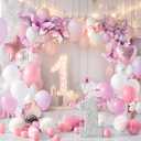 Girl 1st Birthday Backdrop 8Wx6H Feet for Purple Pink Princess Balloons Lights Butterfly First Bday Photography Background Decorations Photo Booth Studio Prop Fabric