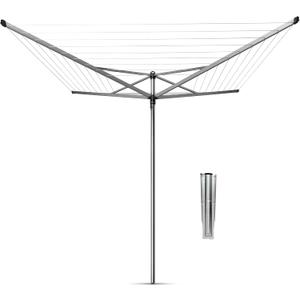 Brabantia Topspinner Outdoor 4 Arm Spinning Clothesline (164 ft/ 1.8") Rotating, Folding Clothes Drying Rack + Ground Spike (Gray)