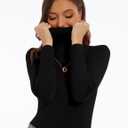 Women's Turtleneck Long Sleeve Shirts Slim Fitted Lightweight Base Layer Casual Tops (Black, XXL)