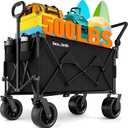 BEAU JARDIN Folding Push & Pull Beach Wagon 500 lbs Collapsible Foldable Wagons with Push Handle All Terrain Wheels Grocery Utility Camping Sports Garden Wagon Cart Black (Extra Large)