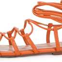 PiePieBuy Womens Lace up Square Toes Flat Sandals with Ankle Strap Summer Criss-Cross Gladiator Shoes (7.5, 1-snake Print)