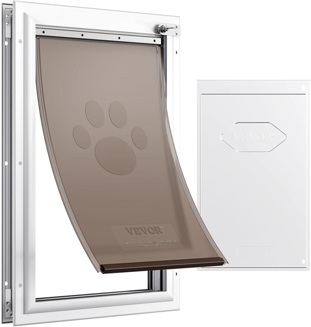 VEVOR Pet Door for Interior and Exterior Doors, Aluminum Frame, Metal Closing Panel and Lock, Strong and Durable Dog Door, Pet Door Suitable for Extra Large Dogs (White-Extra Large)