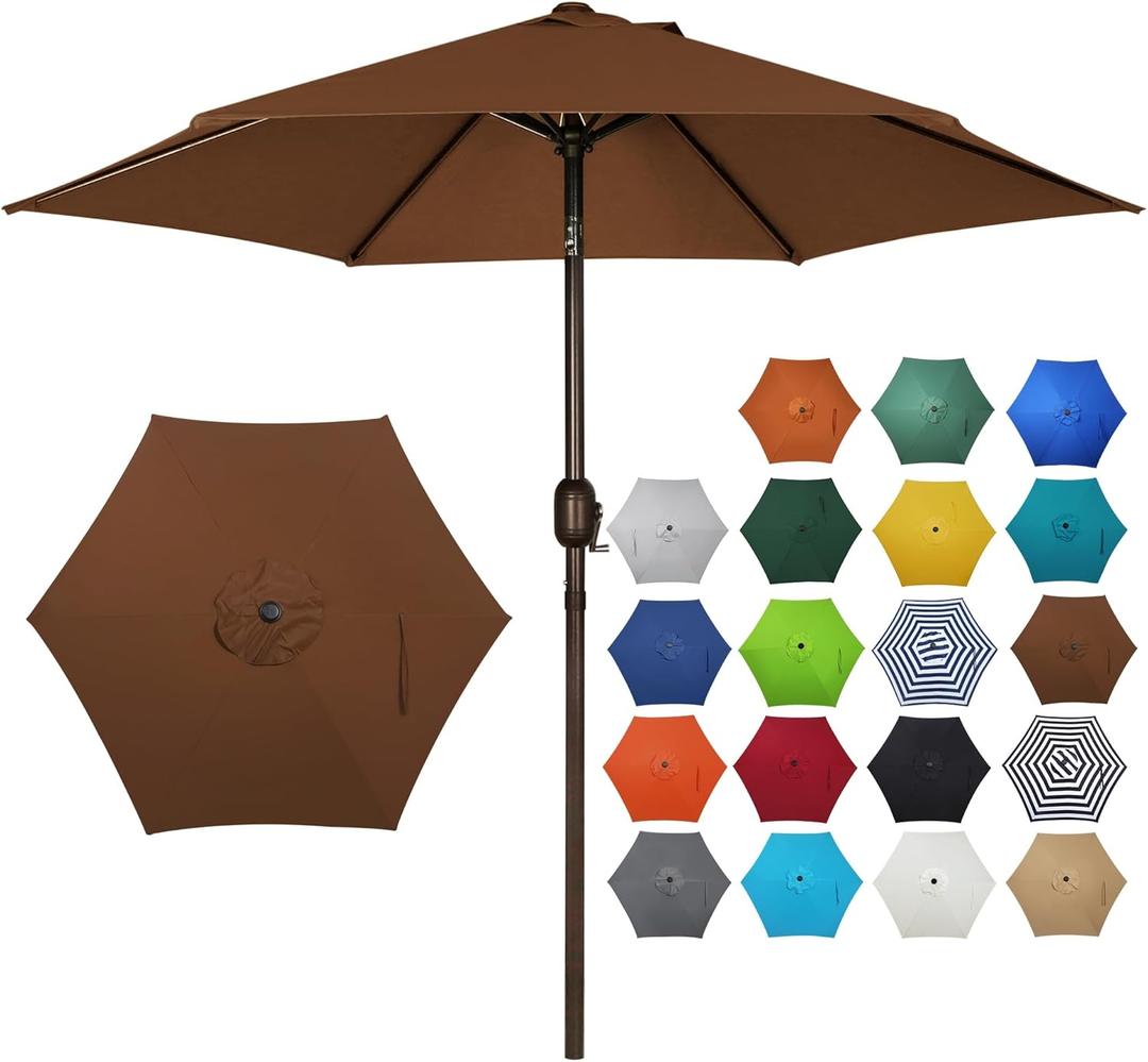 Blissun 7.5 ft Patio Umbrella, Yard Umbrella, Outdoor Market Umbrella with Push Button Tilt Crank, Brown