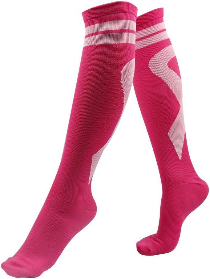 2 Pairs Breast Cancer Awareness Compression Socks Pink Softball Soccer Football Socks (Pink)