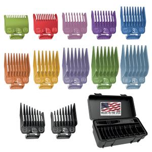 Wahl Clipper Genuine Secure-Fit Attachment Guard Organization Kit with Color Pro Colored Hair Clipper Guide Combs, 14 Piece Premium Storage Kit Hair Clippers, Multicolor - 3291-100