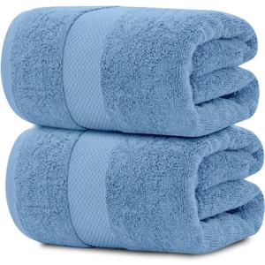 White Classic Luxury Soft Bath Sheet Towels - 650 GSM Cotton Luxury Bath Towels Extra Large 35x70 | Highly Absorbent and Quick Dry | Hotel Quality Extra Large Bath Towels Oversized, Light Blue, 2 Pack