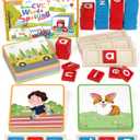 Wooden CVC Word Spelling Games, Montessori Educational Learning Toys Gifts for 3 4 5 6 Year Old Kids, Preschool Kindergarten Learning Activities, Sight Words Flash Cards Reading Letters for Toddlers
