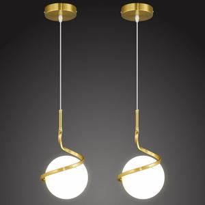 Modern Gold Pendant Light Glass Globe Chandelier Kitchen Island Ceiling Light Fixture for Bedroom Kitchen Living Room (2Pack)