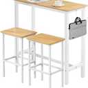 Finnhomy Bar Table Set, 39.3" Pub Table High Top Table, Rectangular Bar Height Table, Bar Table with Stools, Kitchen Table Set for 2, Breakfast for Kitchen, Living Room, Oak Beige and White