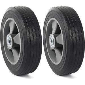 AR-PRO (2-Pack) 8" x 2" Flat Free Solid Rubber Tire and Wheel, 3/4" & 5/8" & 1/2" Axles Bore Hole with 2" Offset Hub, Compatible with 8 Inche Wheel for Dolly Trolley Hand Trucks Garden Wagon Cart