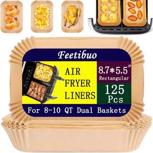 parchment paper for air fryer,8.7 * 5.5inch rectangle air fryer liners disposable,125pcs non-stick airfryer liners rectangle free of bleach, compatible with 8-9 Qt baskets