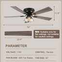 52 Inch Flush Mount Farmhouse Ceiling Fans with Lights and Remote Control, 5 Reversible Blades Vintage Low Profile Ceiling Fan with 3-Light 6 Speeds for Living Room Bedroom Kitchen