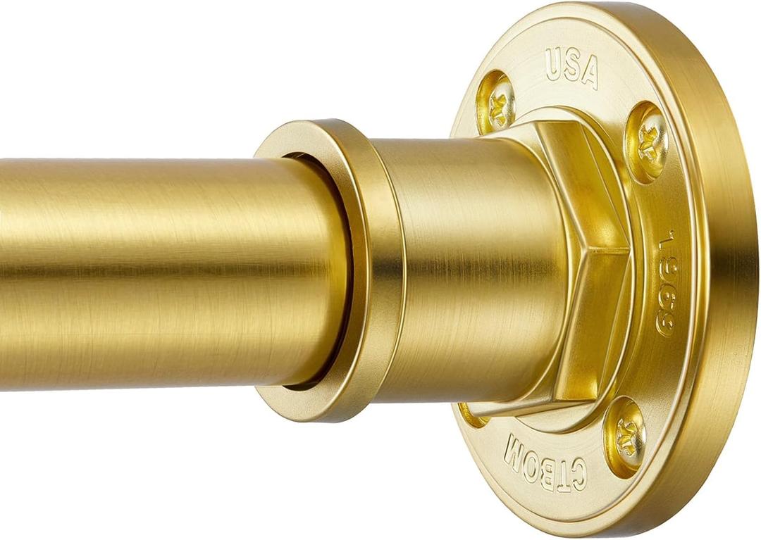 BRIOFOX Industrial Shower Curtain Rod - 2-in-1 Design Tension Curtain Rod - Rustproof Non-Slip 43 to 72 Inch Metal Steel, Light Gold Window Curtain Rod