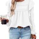 PRETTYGARDEN Women's Long Sleeve Shirts Ruffle Swiss Dot Crochet Loose Fit Tunic Dressy Casual Tops Blouses Spring Fashion (White, XS)