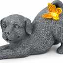 Solar Dog Statue with Butterfly Light, Outdoor Puppy Resin Garden Figurine for Patio Yard Lawn, Pet Memorial Gift for Dog Lovers