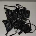 Lilosy Sexy Pu Leather Strappy Underwire Garter Belt Lingerie Set (Medium, Black)