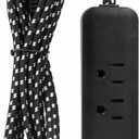 Clear Power 6 ft 2 Outlet + USB Charger Designer Fabric Indoor Flat Plug Extension Cord 16/3 SPT-2, 3 Prong Grounded Plug (Black), CP10054