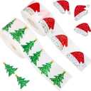 1000 Pieces Christmas Stickers, 500 Glitter Santa Hat & 500 Green Christmas Tree Stickers, Self-Adhesive Waterproof Decals for Xmas Envelopes, Cards, Gift Tags &Decorations, Journal, Party Supplies