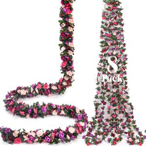 Miracliy 8 Pack 65 FT Flower Garland Decorations Plastic Artificial Flowers for Wedding Decoration Photo Booth Backdrop (Pink&purple)