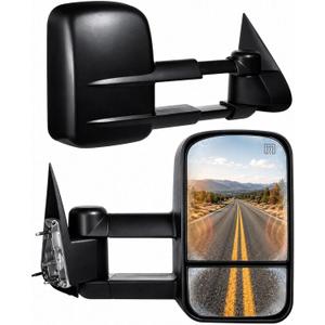 Towing Mirrors, Fit 2007 2008 2009 2010 2011 2012 2013 2014 Chevy Silverado GMC Sierra 1500 2500HD 3500HD(2007 New Body Style ONLY) Power Adjusted Glass Heated Tow Mirror Side Mirror Black