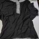 Disamer Womens Summer Tops Spring Fashion 2026 Short Sleeve Shirts Patchwork Button V Neck Tunic Tops Casual Work Blouses (Medium, Plaid Black)